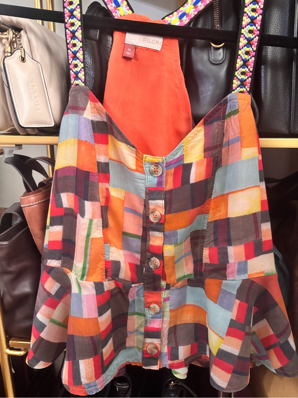 Pilcro Orange Strappy Patchwork Summer Top